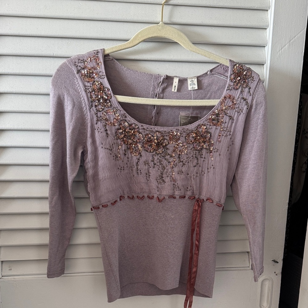 Anthropologie Y2K Lavender Embroidered Blouse